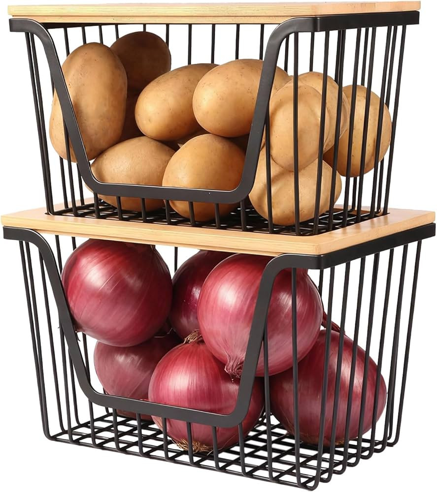 2 Pack Onion and Potato Storage Bins, Stackable Pantry Organizers Storage, Large Wire Storage Bas... | Amazon (US)