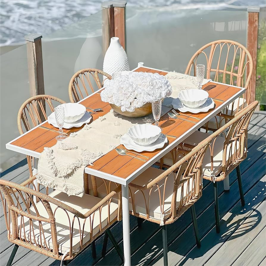 YITAHOME 7 Pieces Outdoor Patio Dining Set, Rattan Wicker Patio Dining Chair & Table Set for 6 Pe... | Amazon (US)