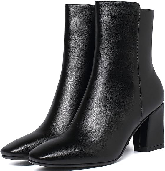Womens High Chunky Heeled Boots Zip Up Square Toe Ankle Booties | Amazon (US)