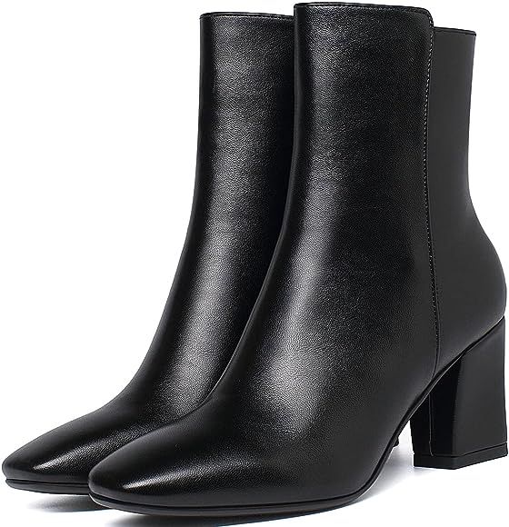 Womens High Chunky Heeled Boots Zip Up Square Toe Ankle Booties | Amazon (US)