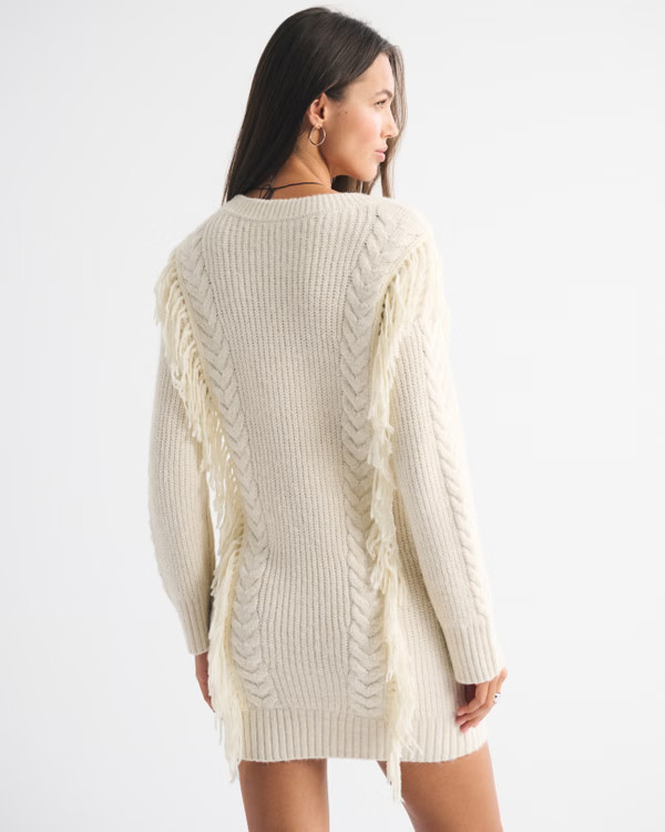 Women's V-Neck Fringe Mini Sweater Dress | Women's | Abercrombie.com | Abercrombie & Fitch (US)