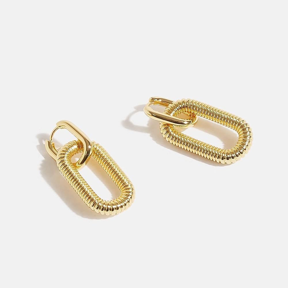 Chunky Gold Hoop Earrings for Women 18K Gold Paperclip Oval Hoop Earrings Gold Square Hoops Small Ch | Amazon (US)
