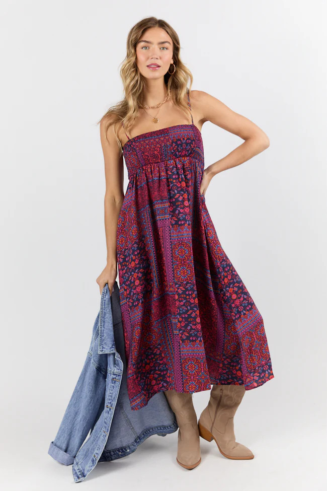 Pieced Perfection Multi Patchwork Printed Midi Dress | Pink Lily