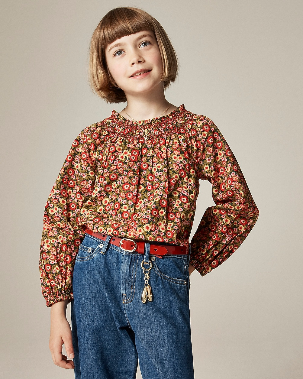 Girls' smocked long-sleeve top in floral | J. Crew US