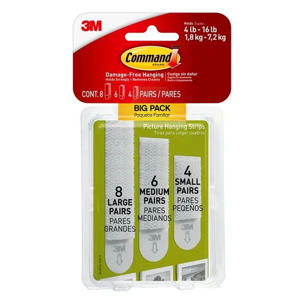 Command Picture Hanging Strips, 8 Pairs Lg, 6 Pairs Med, 4 Pairs Small | Walmart (US)