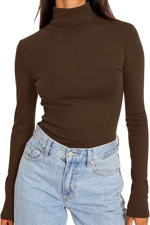Trendy Queen Women's Turtleneck Long Sleeve Shirts Spring Fashion Basic Thermal Underwear Tops Wi... | Amazon (US)