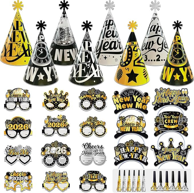 New Years Eve Party Supplies 2026, 42pcs Happy New Year Party Favors Set- New Years Paper Hats, 2... | Amazon (US)