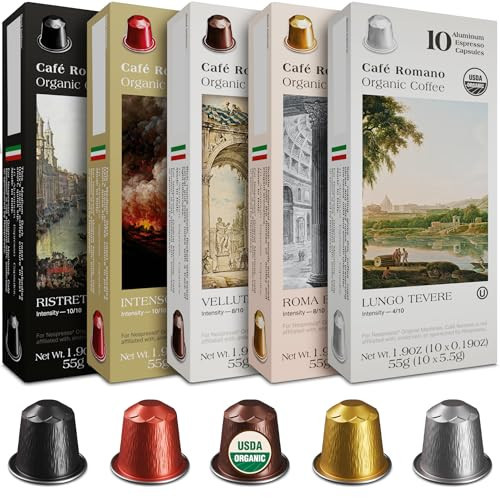 Organic USDA Café Romano Coffee Aluminum Espresso Pods For Nespresso Original Machine 100 Pack Italian Espresso Coffee (Variety pack) | Amazon (US)