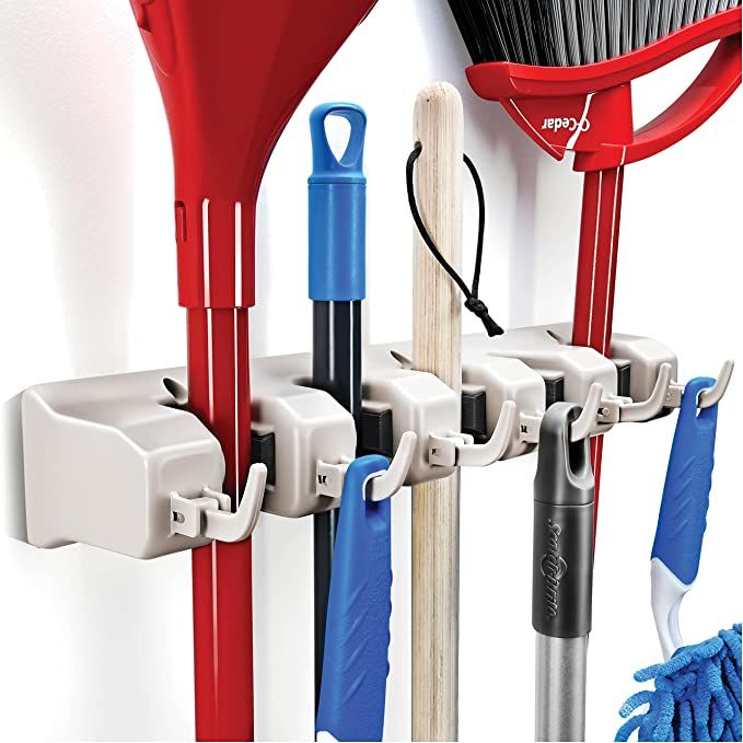 Home-it It Mop and Broom Holder, 5 Position with 6 Hooks Garage Storage Holds up to 11 Tools, Sto... | Amazon (US)