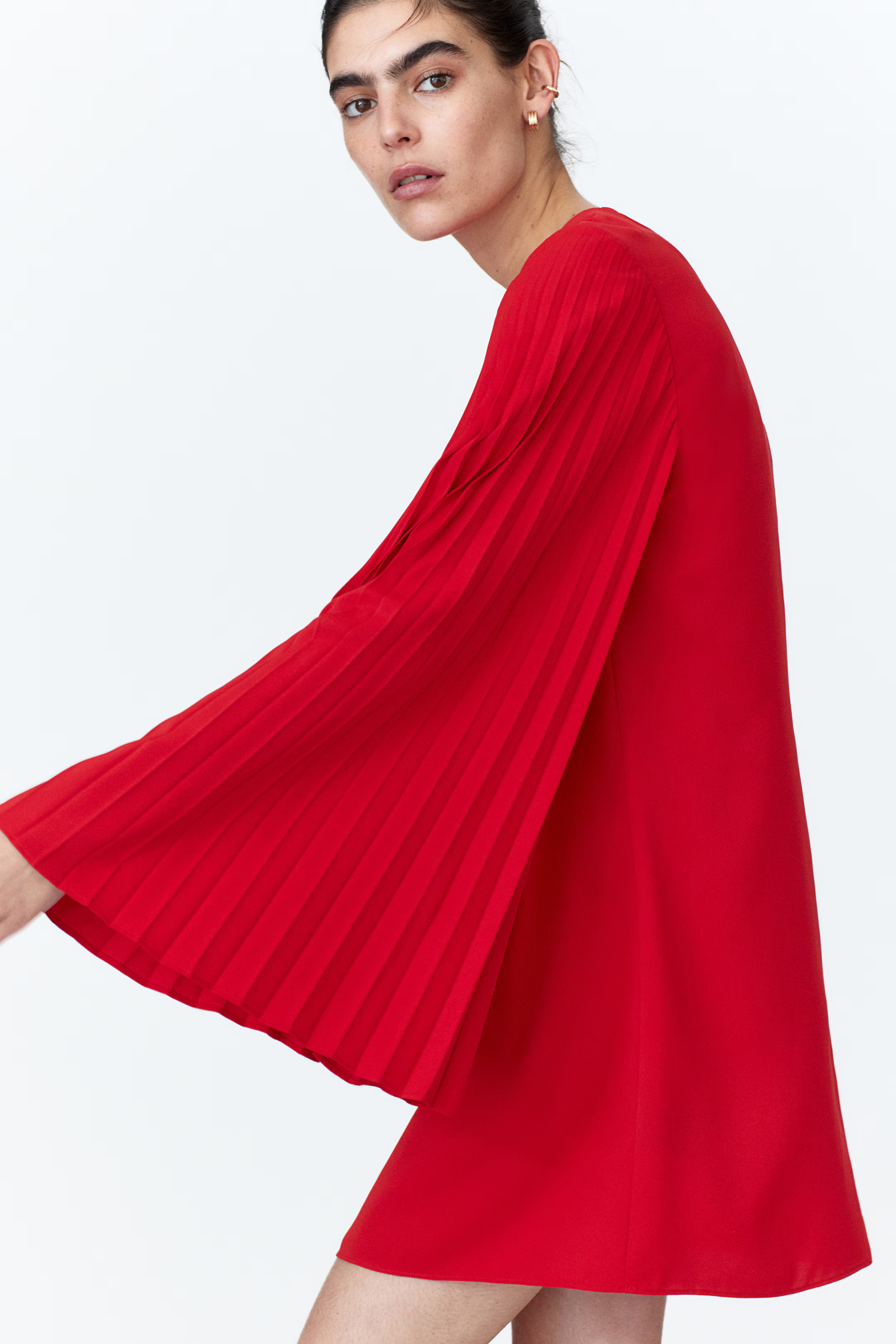 Pleated-Sleeve Dress - Red - Ladies | H&M CA | H&M (US + CA)