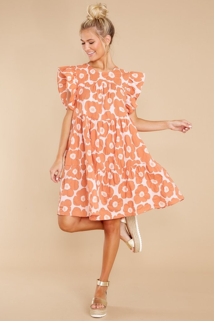 Growing Together Coral Pink Floral Print Dress | Red Dress 