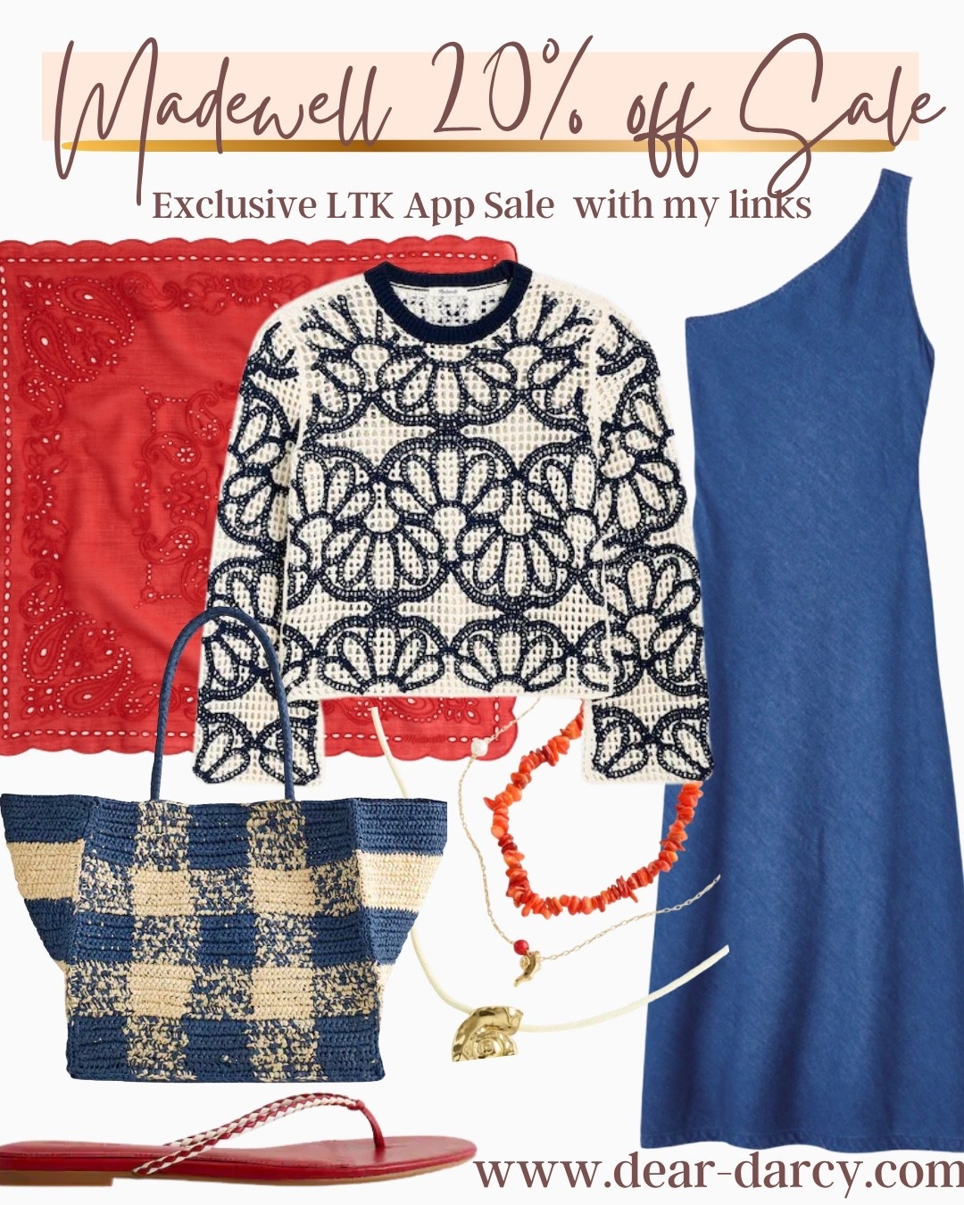 Madewell 20% off Sale
Exclusive LTK in app sale with my links

Sharing some of the items in my cart 
And perfect for an Smericsn Summer and Memorial Day

Denim one shoulder maxi dress 
- navy and ivory scallop sweater 
- Red bandanna scarf
- navy and cream checkered tote 
- red and gold layered necklace

#LTKxMadewell #LTKgrwm #LTKSaleAlert