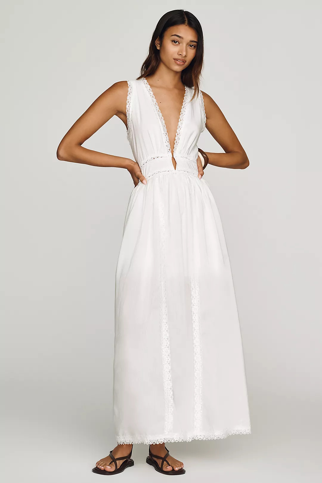 S/W/F Plunge Lace Pinafore Maxi Dress | Anthropologie (US)