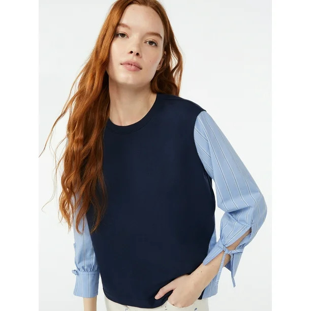 Free Assembly Women's Mixed Terry Blousant Shirt | Walmart (US)