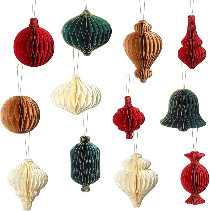 12 Pcs Christmas Hanging Honeycomb Paper Christmas Honeycomb Decorations Magnetic Glitter Edge Xm... | Amazon (US)