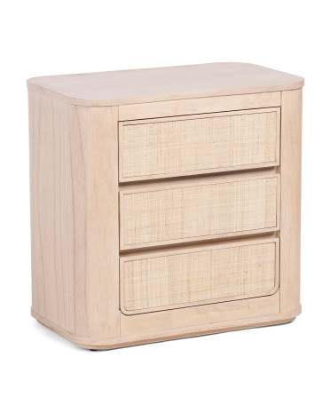 26x16x25 Candella 3 Drawer Side Table With Grass Cloth Inlay | TJ Maxx