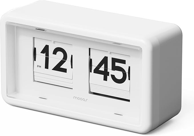 mooas Newtro Flip Desk Clock, Battery Powered, Wall/Desk (White) | Retro Design Auto Flip, Automa... | Amazon (US)