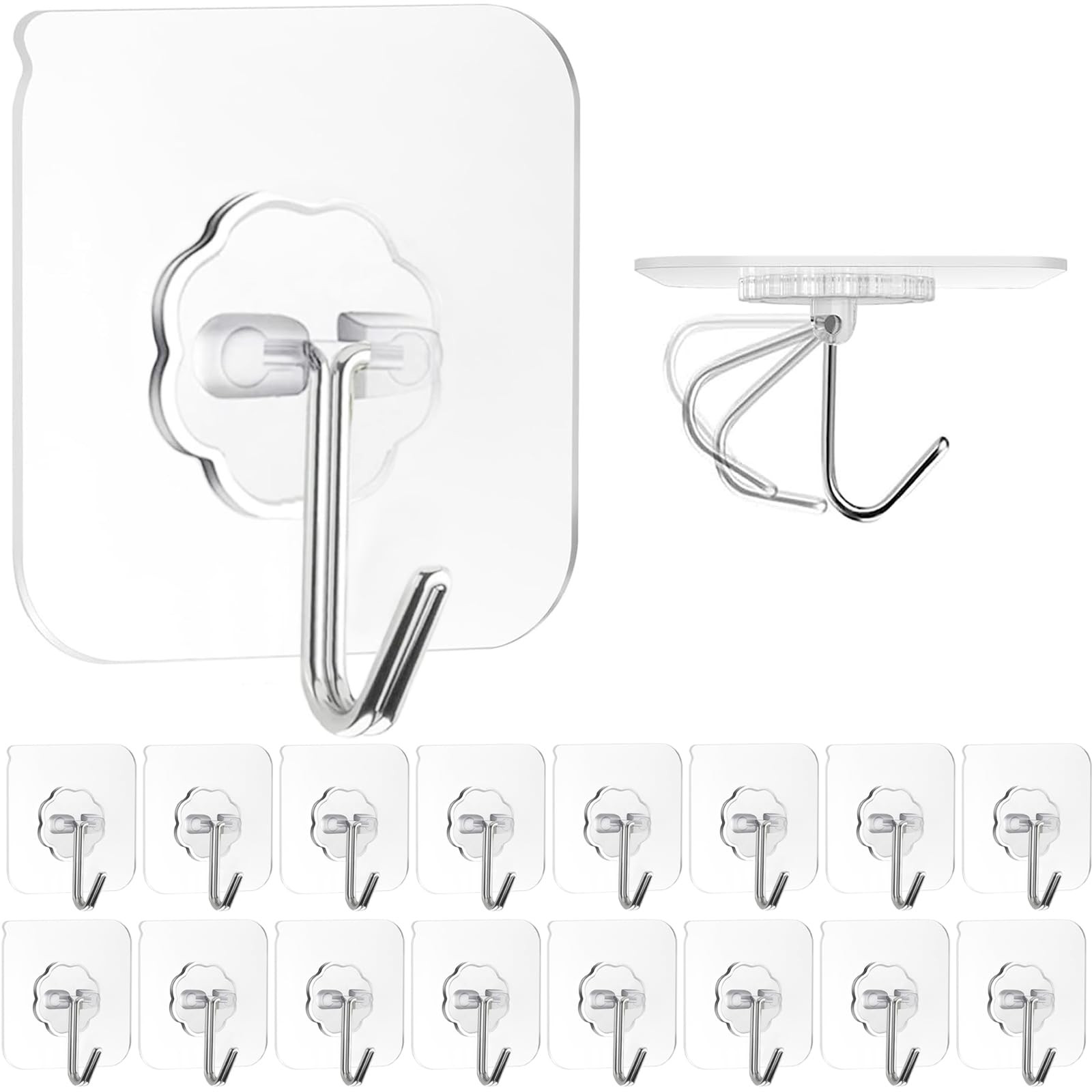 ZESLMG Adhesive Wall Hooks for Hanging, 16 Pack Heavy Duty Self Sticky Hooks 22lb(Max) Stainless,... | Amazon (US)
