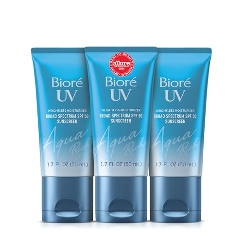 Bioré UV Aqua Rich Daily Hydrating Facial Moisturizer SPF 50 | Oil-Free Sunscreen & Primer for Makeup with Hyaluronic Acid, No White Cast, Non-Comedogenic, For Sensitive Skin, PA++++, 1.7 Oz, 3pck | Amazon (US)