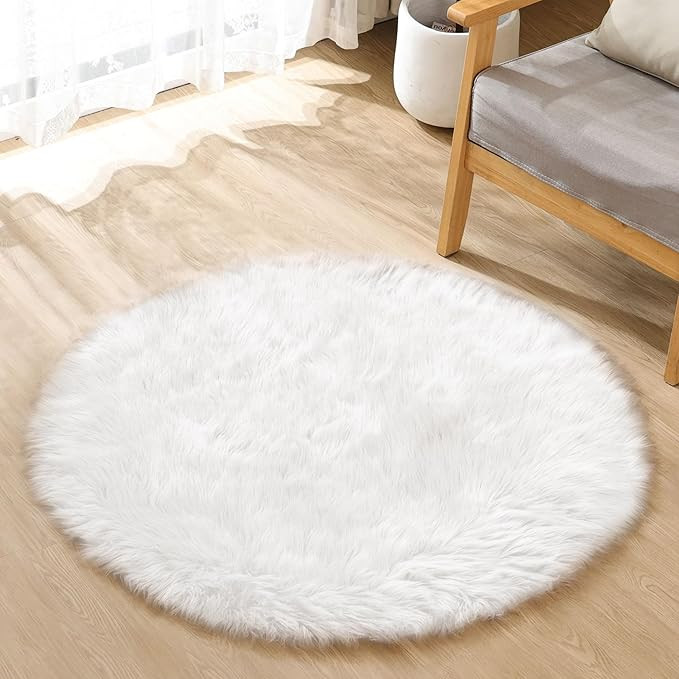 White Fluffy Faux Fur Rugs for Bedroom Sheepskin Machine Washable Shag Area Rugs for Living Room ... | Amazon (US)