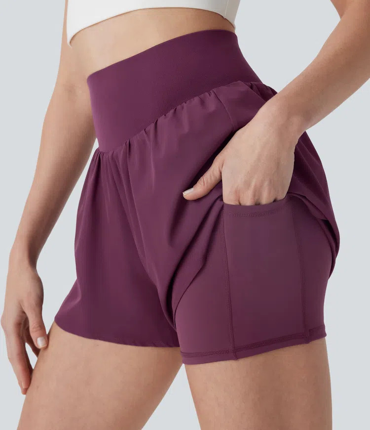 Women’s Breezeful™ High Waisted Split 2-in-1 Quick Dry Workout Shorts with Pockets - Halara | HALARA