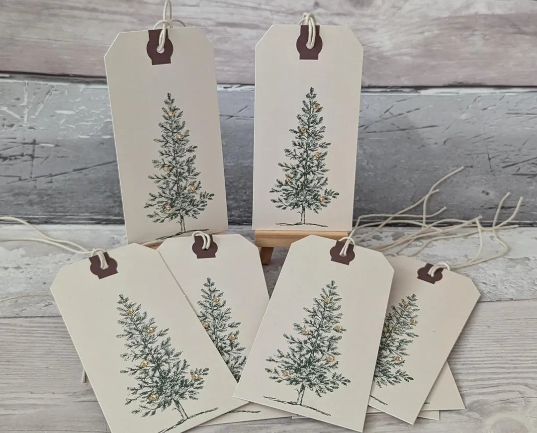 Pack of 10 Vintage Hand Stamped Handmade Festive Tree Christmas Gift Tags - Etsy | Etsy (US)