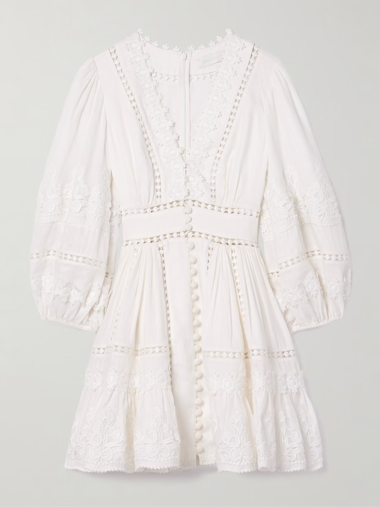 Zimmermann - Pop Appliquéd Guipure Lace-trimmed Linen Mini Dress - Ivory | NET-A-PORTER (US)