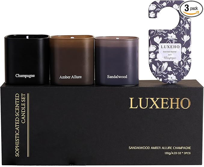 Luxury Scented Candle Set 3-Pack | Home Decor & Giftable Soy Candles | Champagne, Sandalwood & Am... | Amazon (US)