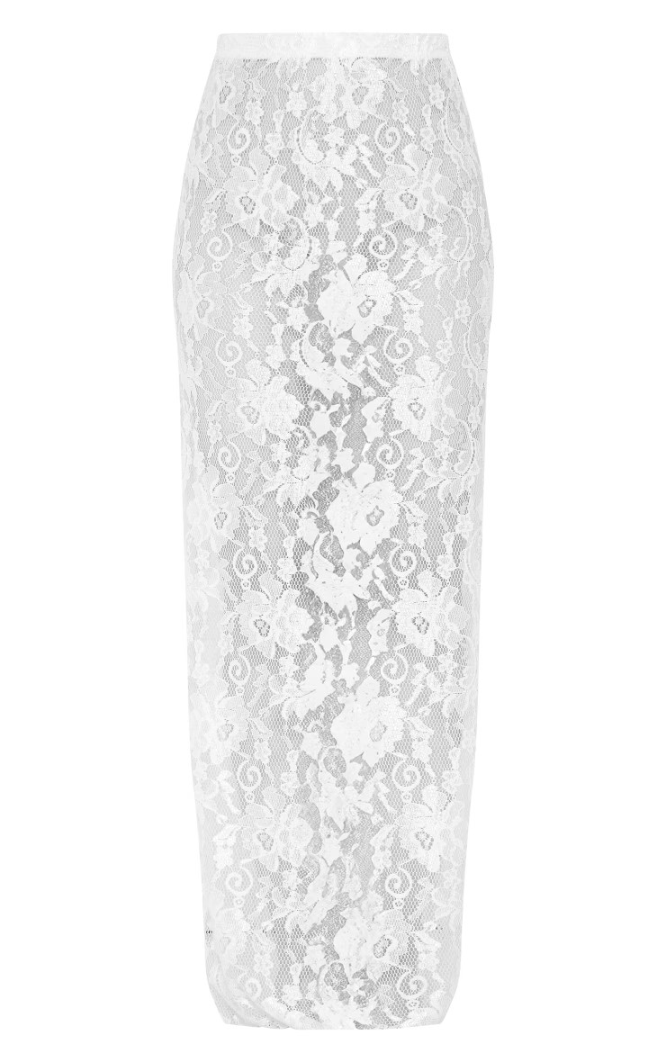 White Seam Detail Lace Maxi Skirt | Bottoms | PrettyLittleThing US