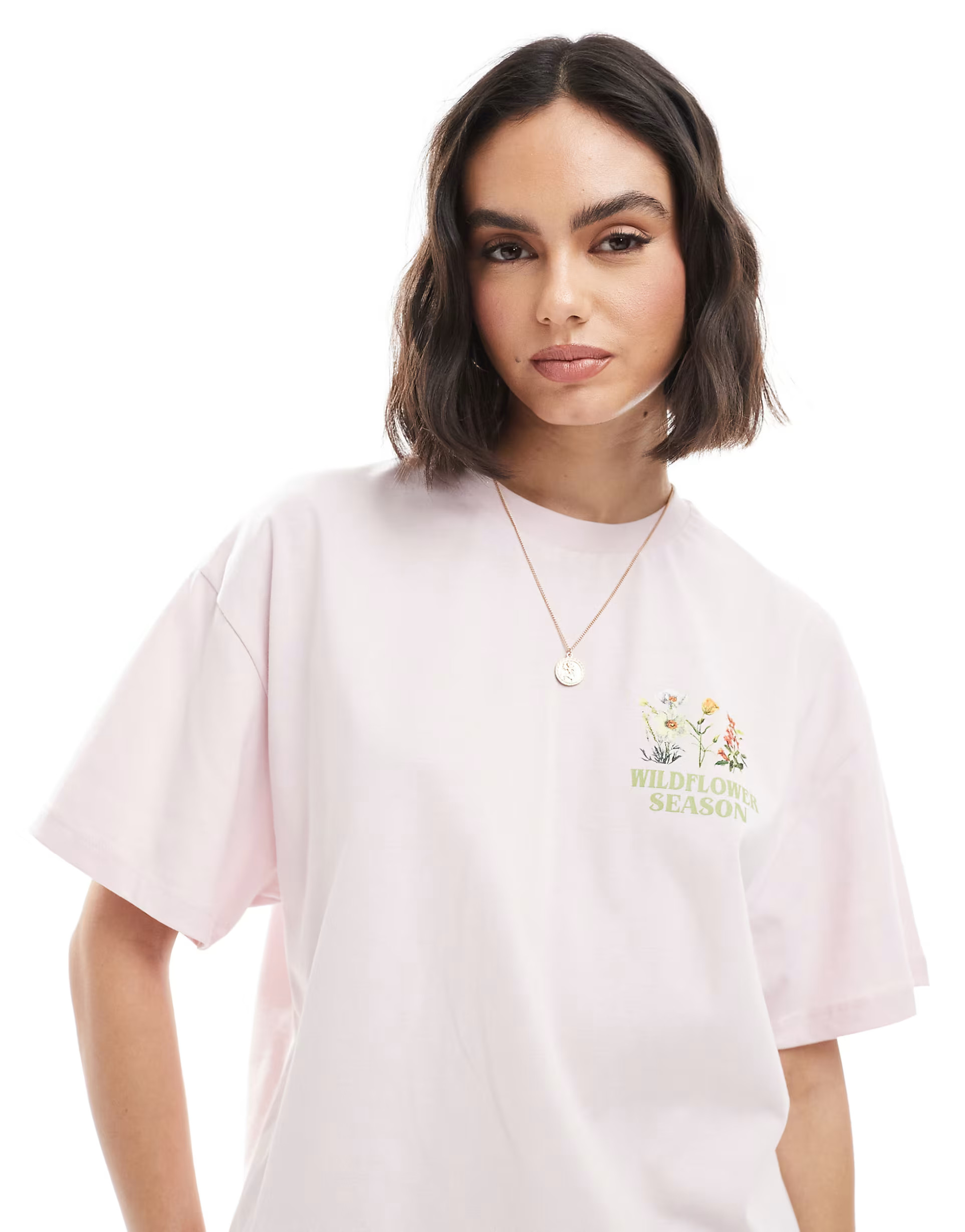 Miss Selfridge wildflower oversized backprint t-shirt in lilac | ASOS (Global)