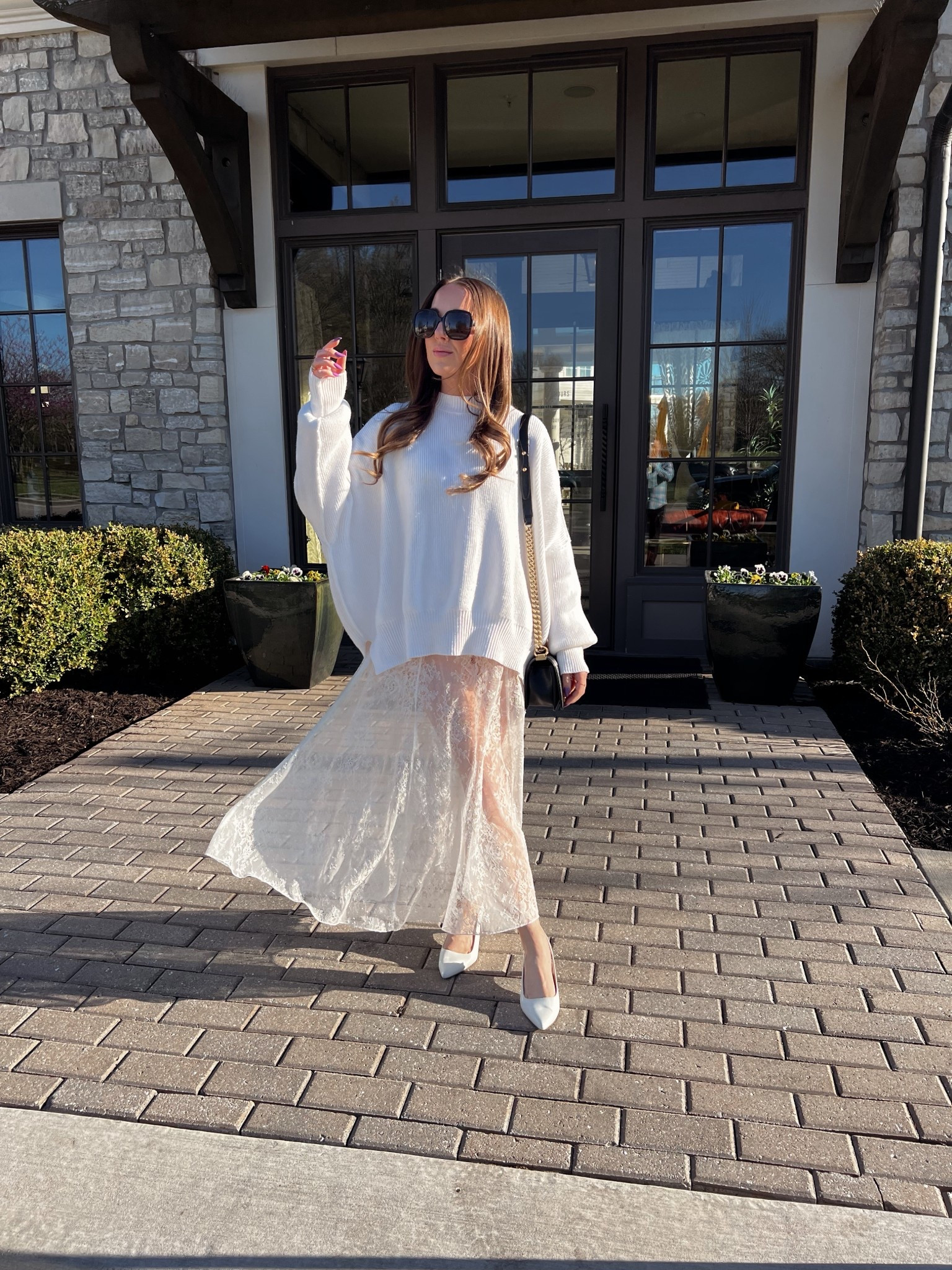 Easter Sunday outfit! Love pairing a lace skirt with an oversized sweater 

Wearing XS in sweater and skirt

#LTKPetite #LTKootd