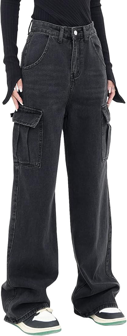LONGYIDA Women's High Waisted Cargo Jeans Straight Wide Leg Stretch Baggy Jeans Y2K Casual Loose ... | Amazon (US)