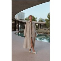 Ecru Suede Longline Button Coat | PrettyLittleThing UK