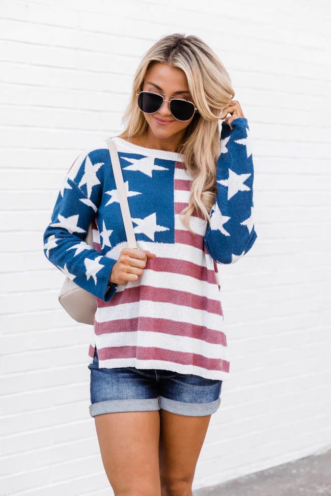 Feeling Inspired Boat Neck Flag Ivory Sweater | The Pink Lily Boutique
