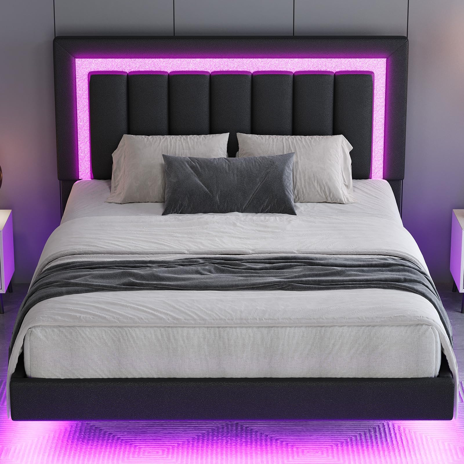 HOMBCK Floating Bed Frame Full with Smart LED Lights, Faux Leather Upholstered Bed Frame Full wit... | Amazon (US)