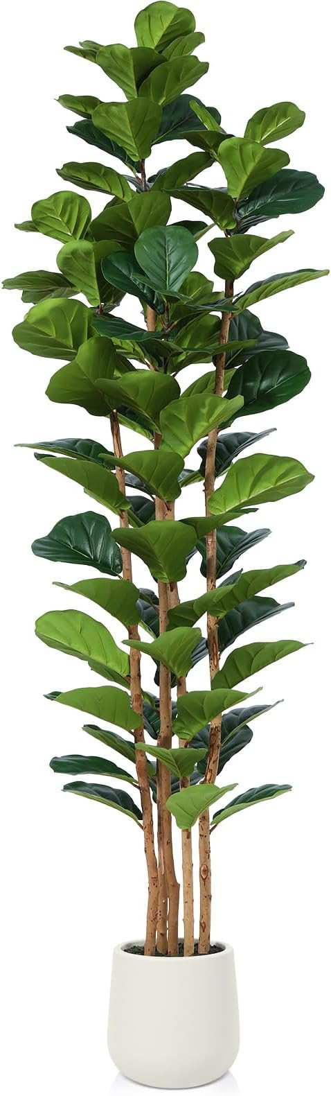 Artificial Fiddle Leaf Fig Tree with White Planter, 7ft Tall Fake Tree with Natural Wood Trunk fo... | Amazon (US)
