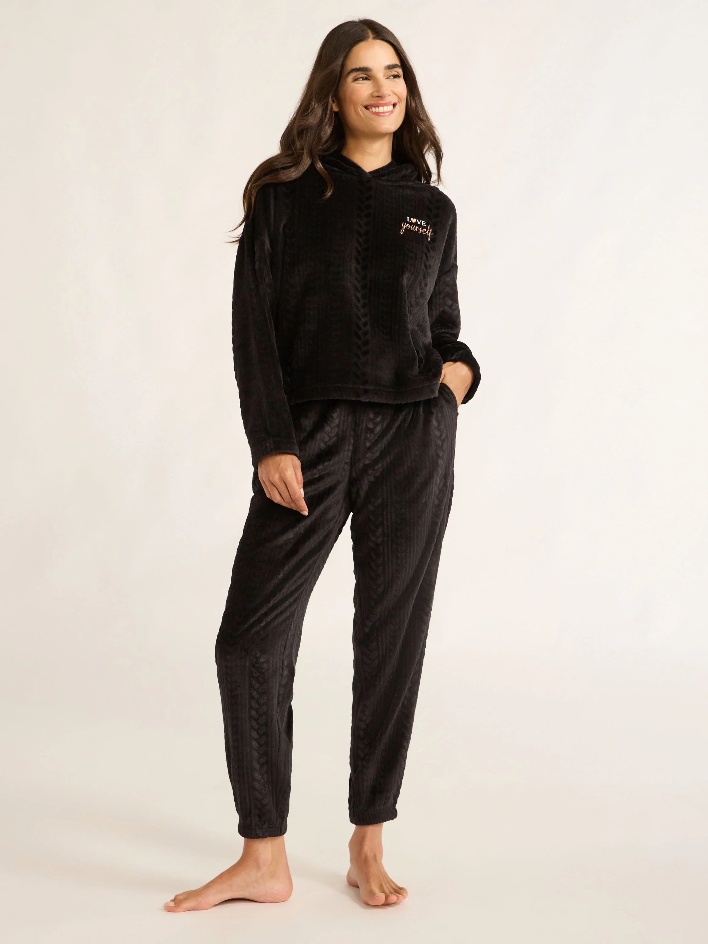 Joyspun Women's Plush Hoodie and Joggers Pajama Set, 2-Piece, Size XS-3X | Walmart (US)