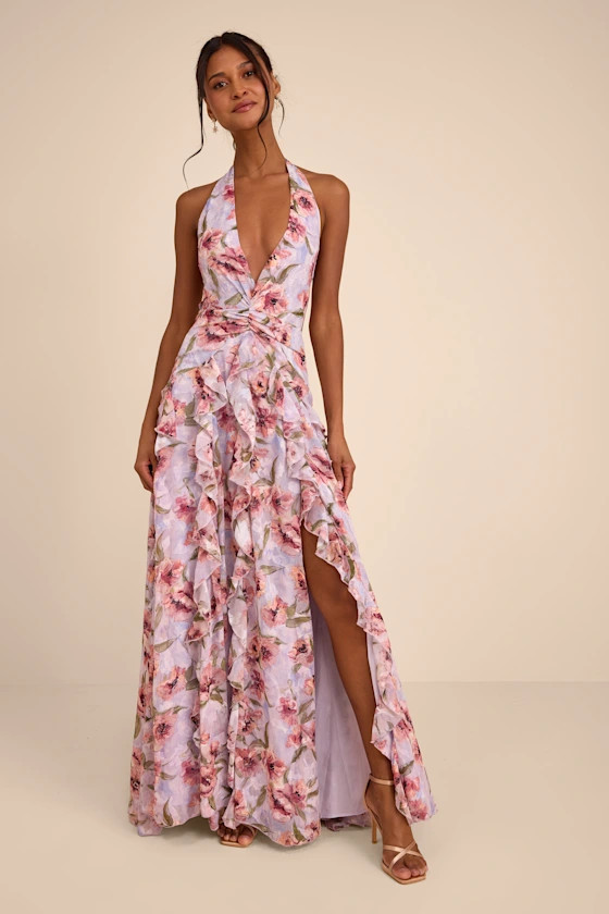 Oleta Lavender Multi Floral Ruffled Maxi Dress | Lulus