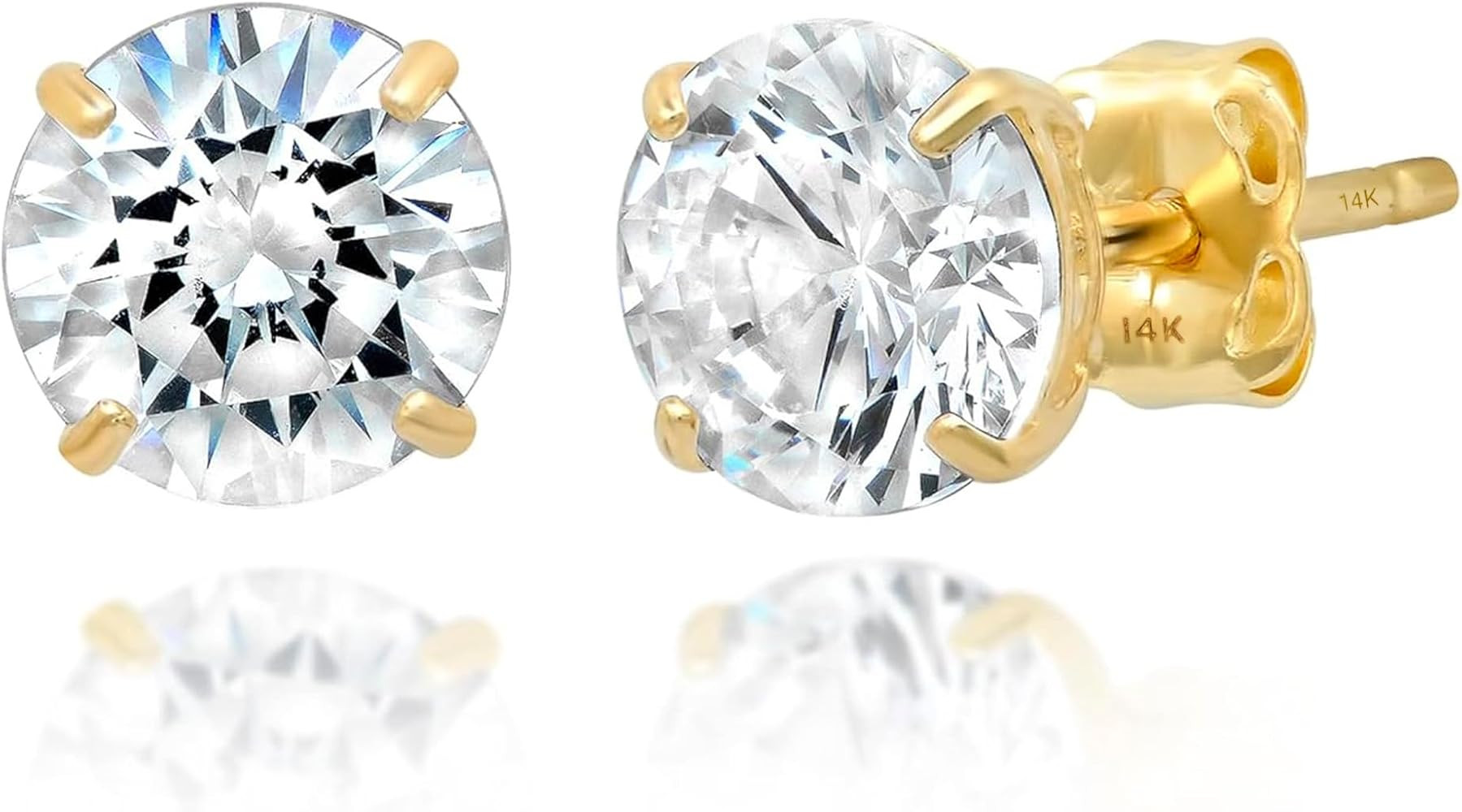14k Gold Earrings for Women & Men with Genuine Round Crystal | Cubic Zirconia Earrings Studs with... | Amazon (US)