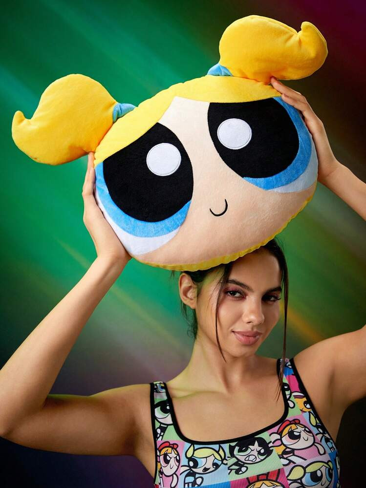 THE POWERPUFF GIRLS X SHEIN Cute Cartoon Yellow Plush Pillow | SHEIN