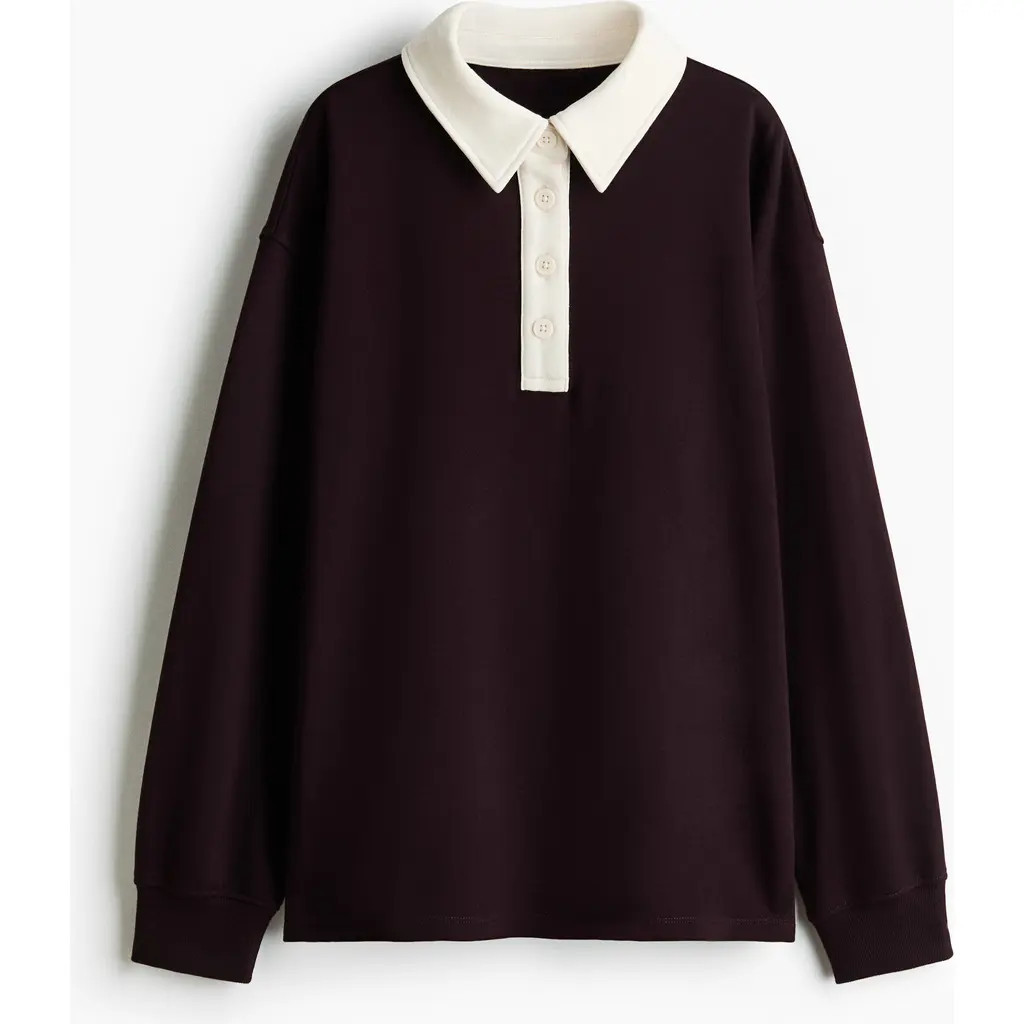 H&M Oversized Rugby Shirt in Plum Purple at Nordstrom, Size Large | Nordstrom