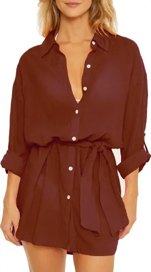 Long Sleeve Tie Waist Cotton Shirtdress | Nordstrom