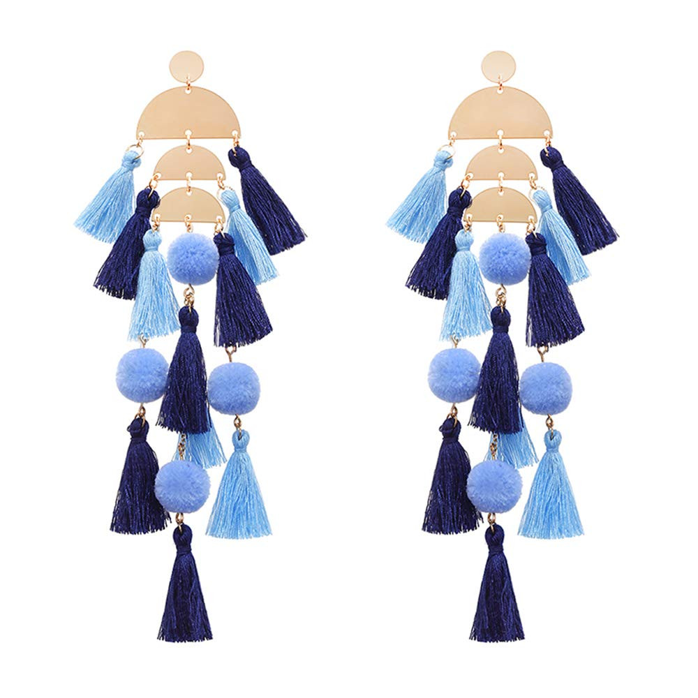 Long Tassel Earrings Statement Fringe Drop Bohemian Earrings Big Dangle for Women Fashion | Amazon (US)