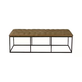 Homepop Draper Light Brown Faux Leather Large Decorative Bench/Ottoman with Button Tufting 18 in.... | The Home Depot