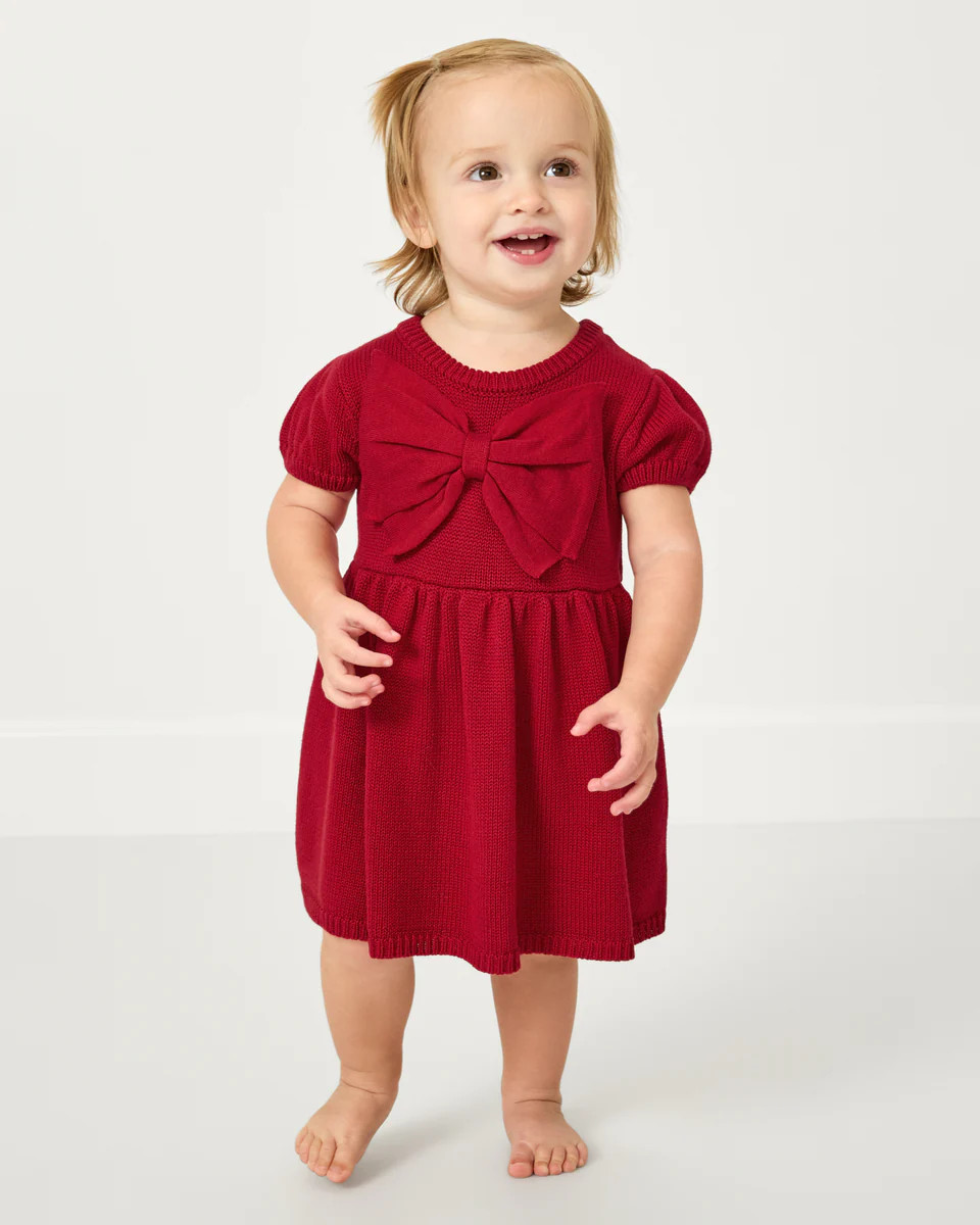 Holiday Red Bow Sweater Dress with Bloomer | Little Sleepies