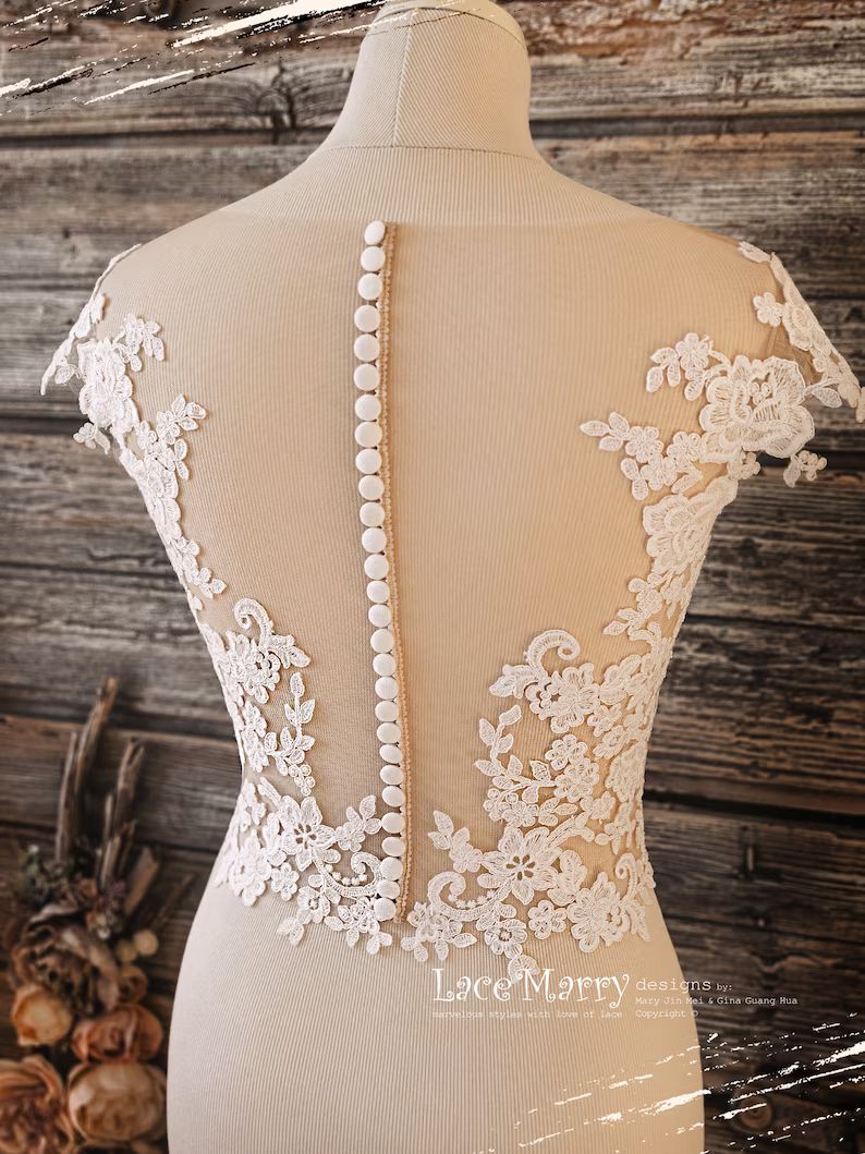BJANKA #2 / Floral Lace Crop Top with Romantic Buttons Closure, Wedding Separates, Boho Bridal Bo... | Etsy (US)