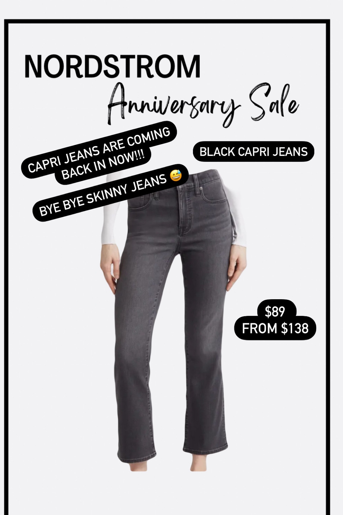 black capri jeans 🤍✨ 

these jeans are totally in right now and great from the nsale



#LTKSaleAlert #LTKxNSale #LTKSummerSales