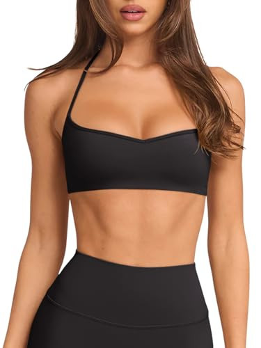 Black Sports Bras for Women Padded Adjustable Thin Straps Workout Yoga Gym Athletic Bras Y2k Casual Tops Activewear Camisole(Black Medium) | Amazon (US)