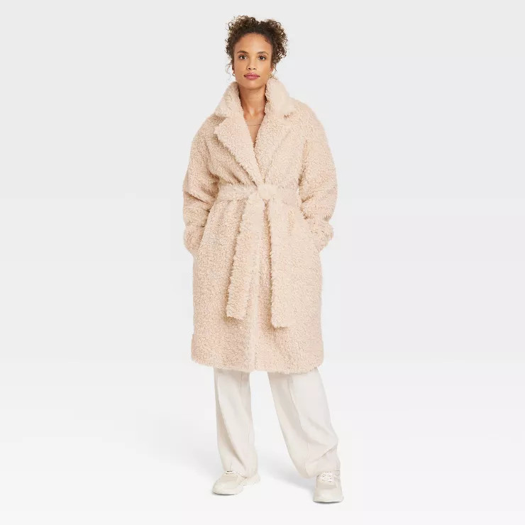 Women's Curly Faux Fur Jacket - A New Day™ Light Brown | Target