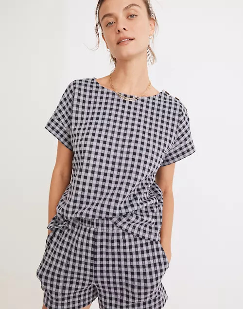 Gingham Knit Seersucker Button-Shoulder Top | Madewell